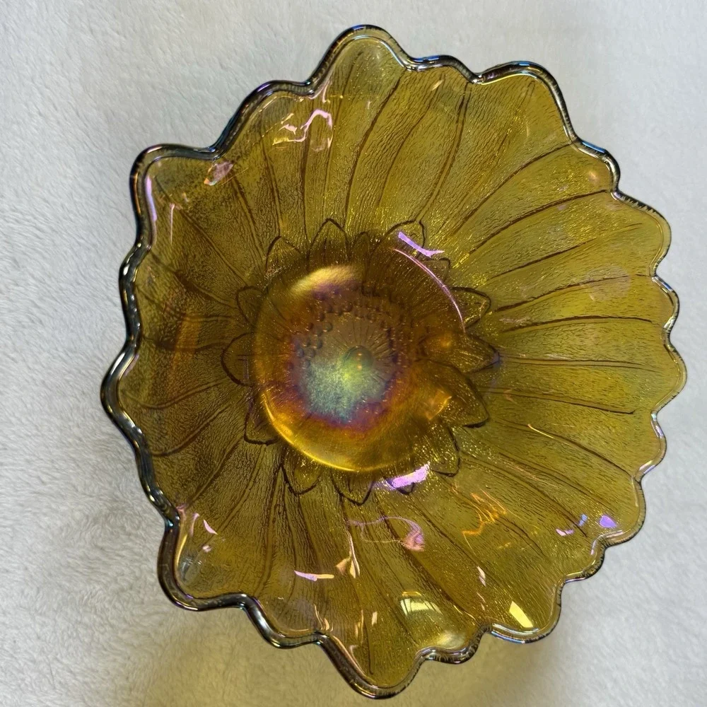 Vintage Carnival Glass Sunflower Marigold Iridescent Berry Bowls Set of 2